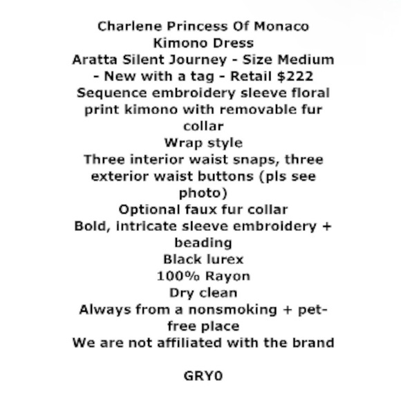 $222 ARATTA Princess of Monaco Kimono Dress Medium Sequin Embroidered Faux Fur - Picture 2 of 16